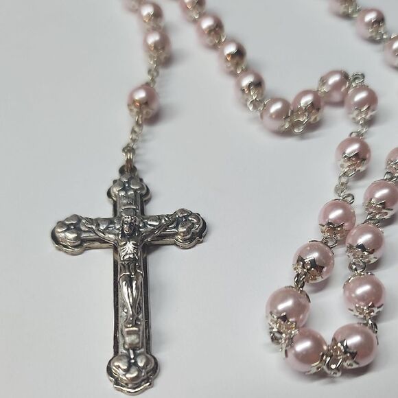 Pink Faux Pearl Rosary - Picture 2 of 5